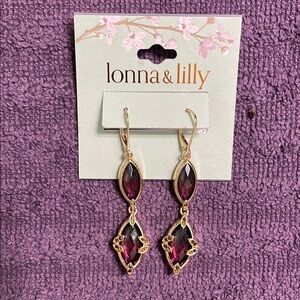 Lonna & Lilly Gold and Garnet Drop Earrings-Brand New!